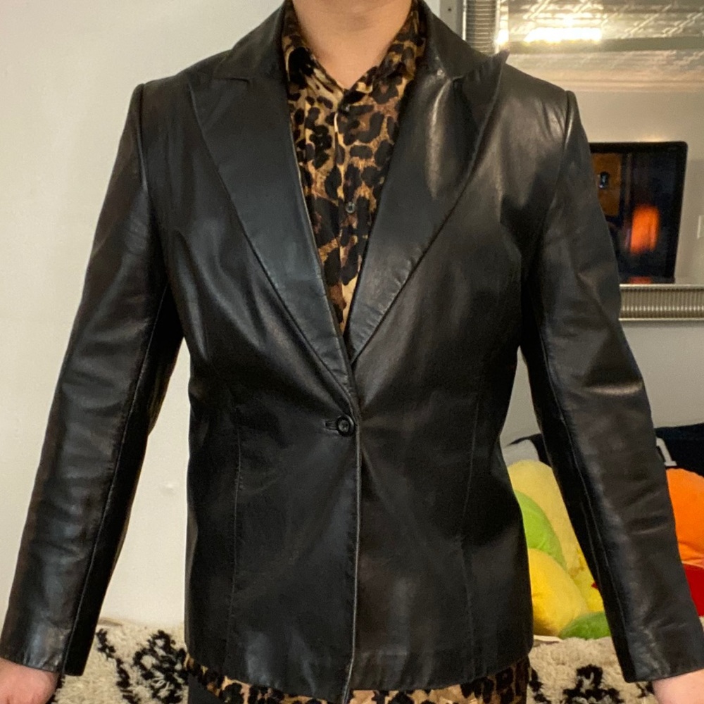 Trendy cute leather blazer